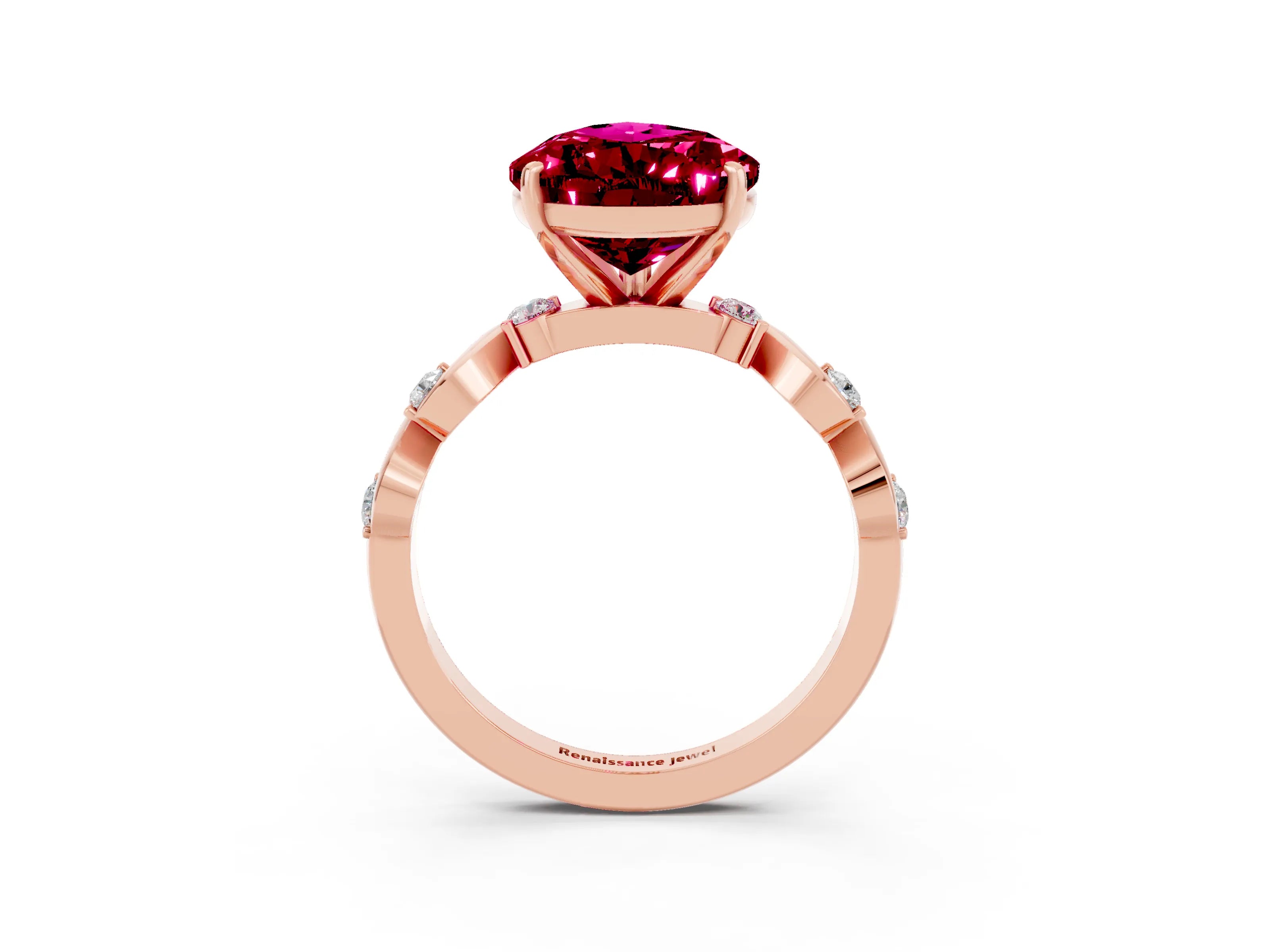 Rose gold Pear Cut Garnet Solitaire Twisted Band with Round  Accents and Prong Setting_39