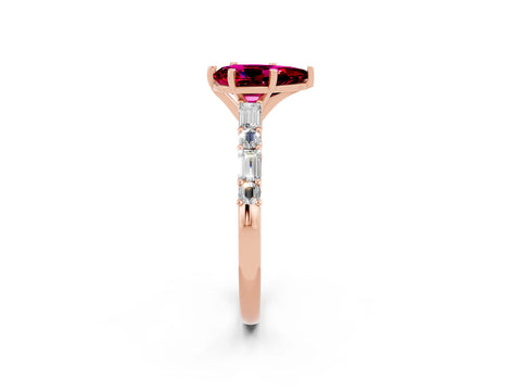 Rose gold Pear Cut Garnet Solitaire with Side Baguettes and Channel Set Band_2