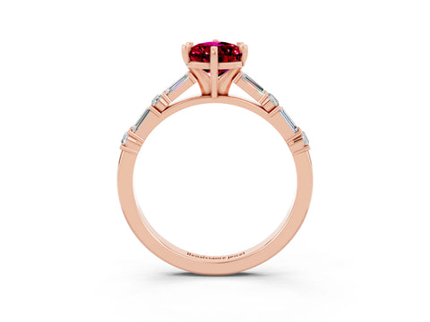 Rose gold Pear Cut Garnet Solitaire with Side Baguettes and Channel Set Band_3