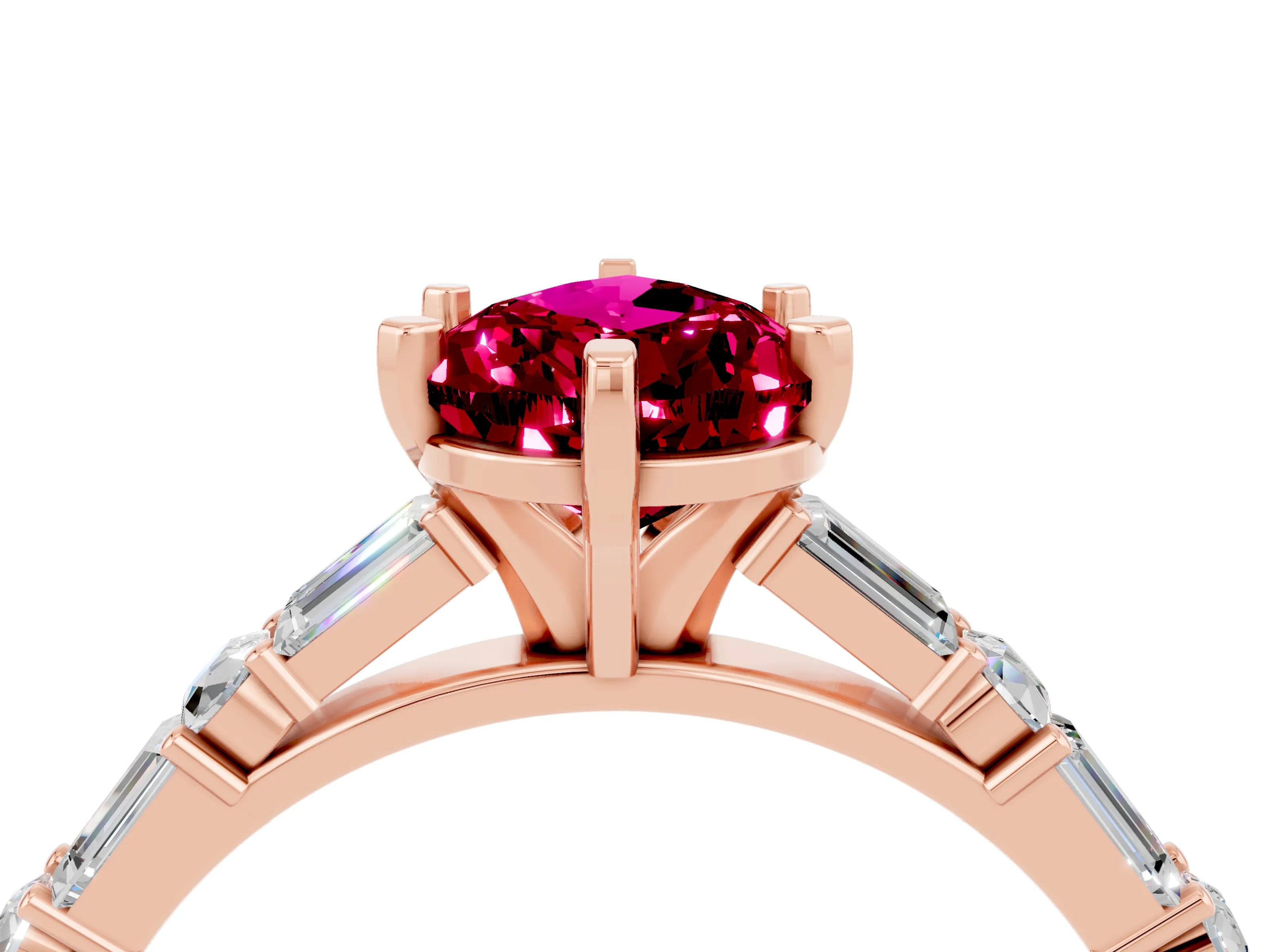 Rose gold Pear Cut Garnet Solitaire with Side Baguettes and Channel Set Band_4