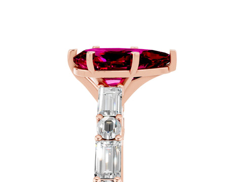Rose gold Pear Cut Garnet Solitaire with Side Baguettes and Channel Set Band_5