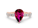 Rose gold Pear Cut Garnet Solitaire with Side Stones, Pave Band, Four-Prong Setting_36