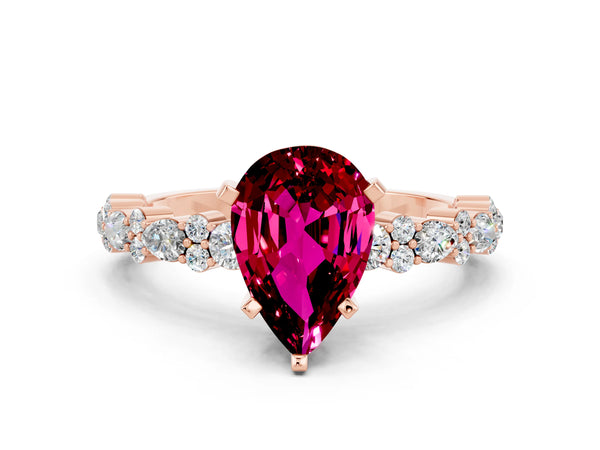 Rose gold Pear Cut Garnet Side Stone Solitaire Ring with Round  and Four-Prong Setting
