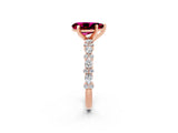 Rose gold Pear Cut Garnet Solitaire with Side Stones, Pave Band, Four-Prong Setting_38
