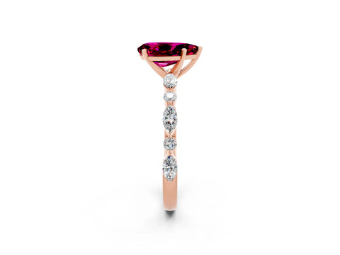 Rose gold Pear Cut Garnet Solitaire with Side Stones on a Pavé Band and Four-Prong Setting_2