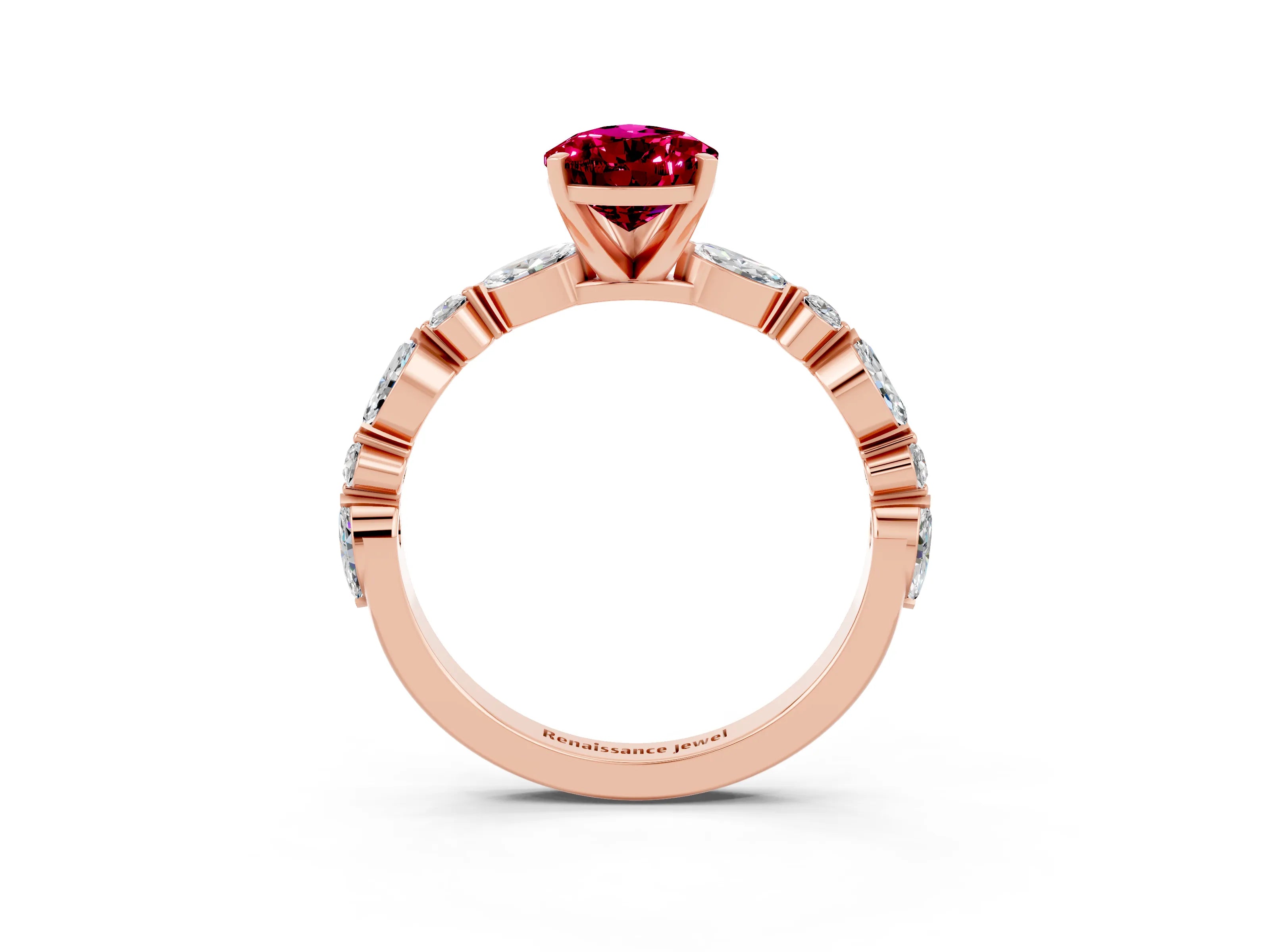 Rose gold Pear Cut Garnet Solitaire with Side Stones on a Pavé Band and Four-Prong Setting_3