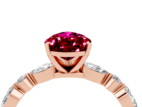 Rose gold Pear Cut Garnet Solitaire with Side Stones on a Pavé Band and Four-Prong Setting_4