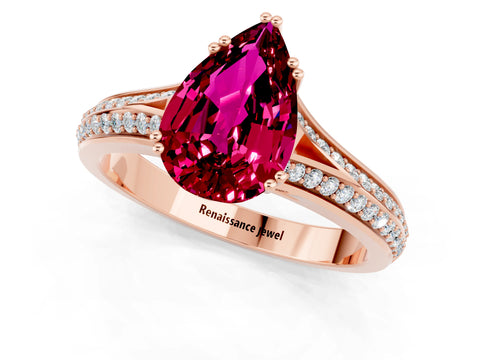 Rose gold Pear Cut Garnet Split Shank Engagement Ring with Pavé Band_1