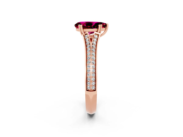 Rose gold Pear Cut Garnet Split Shank Engagement Ring with Pavé Band