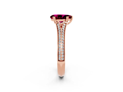 Rose gold Pear Cut Garnet Split Shank Engagement Ring with Pavé Band_2