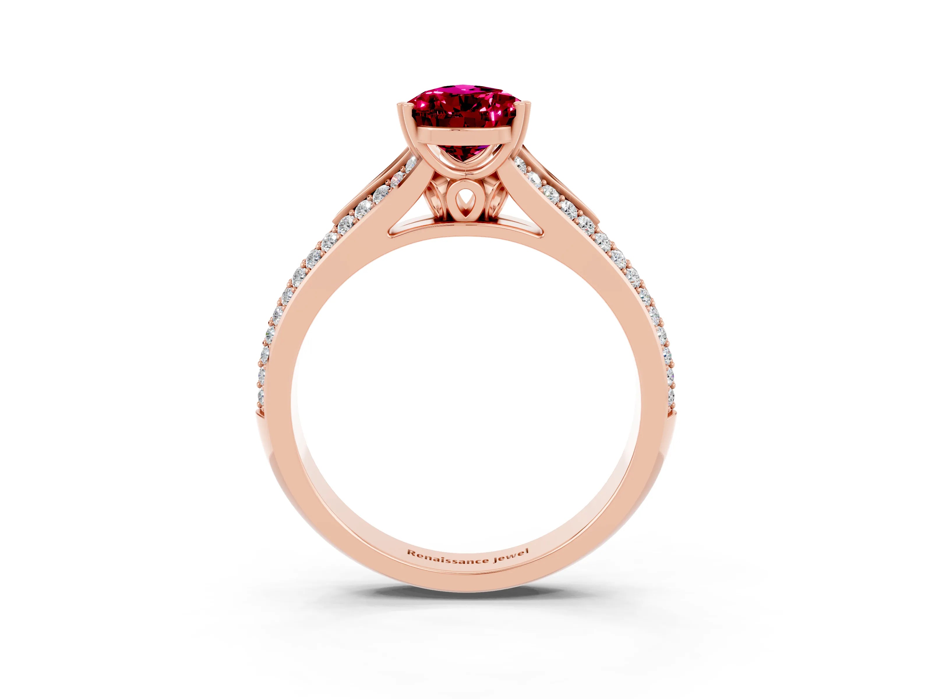 Rose gold Pear Cut Garnet Split Shank Engagement Ring with Pavé Band_3