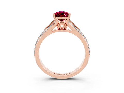 Rose gold Pear Cut Garnet Split Shank Engagement Ring with Pavé Band_3