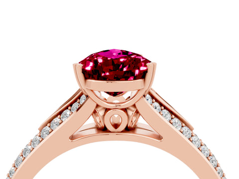 Rose gold Pear Cut Garnet Split Shank Engagement Ring with Pavé Band_4