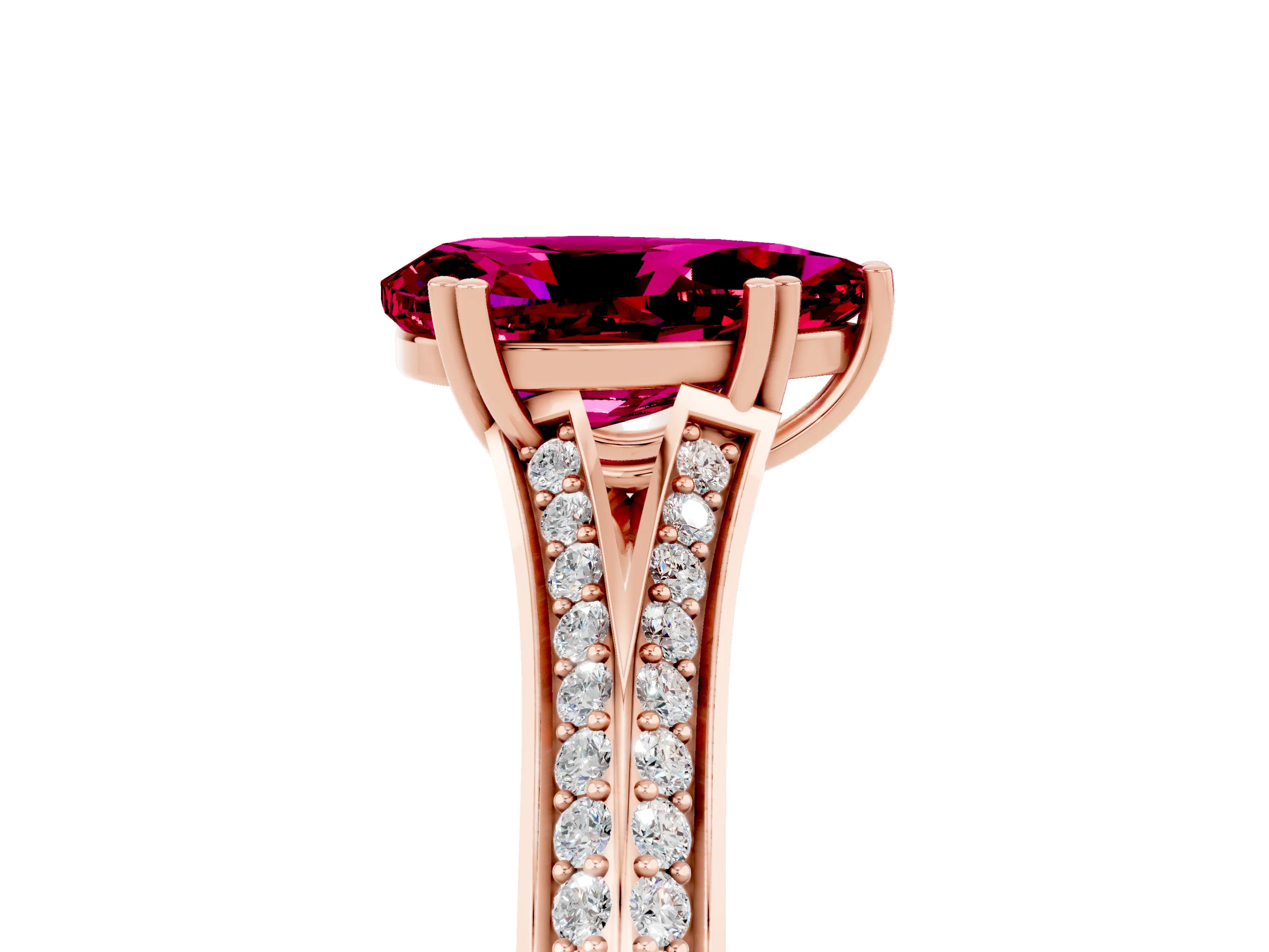 Rose gold Pear Cut Garnet Split Shank Engagement Ring with Pavé Band_5