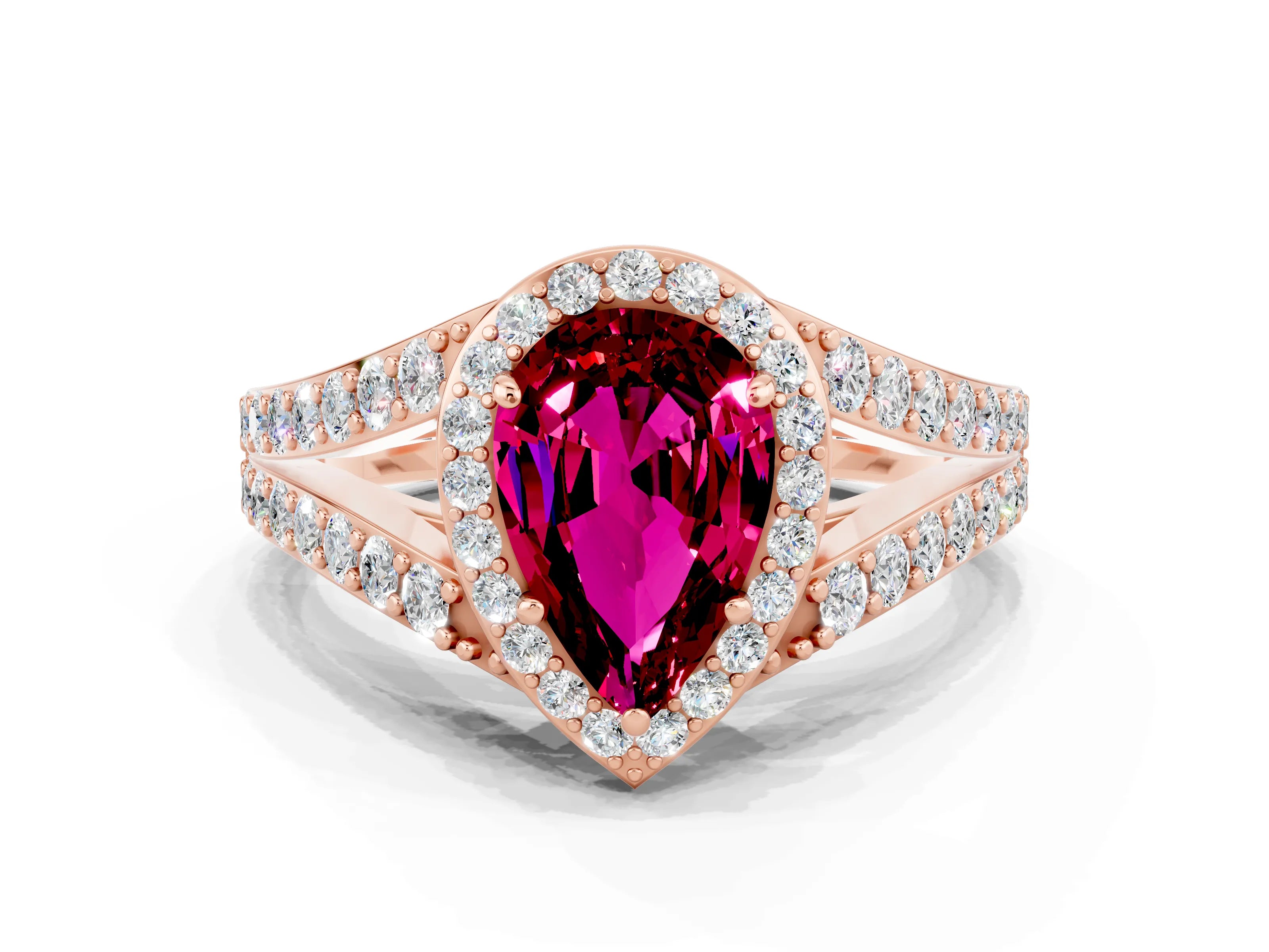 Rose gold Pear Cut Garnet Split Shank Halo Ring with Four-Prong Setting_12