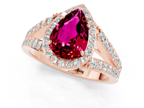 Rose gold Pear Cut Garnet Split Shank Halo Ring with Four-Prong Setting_13
