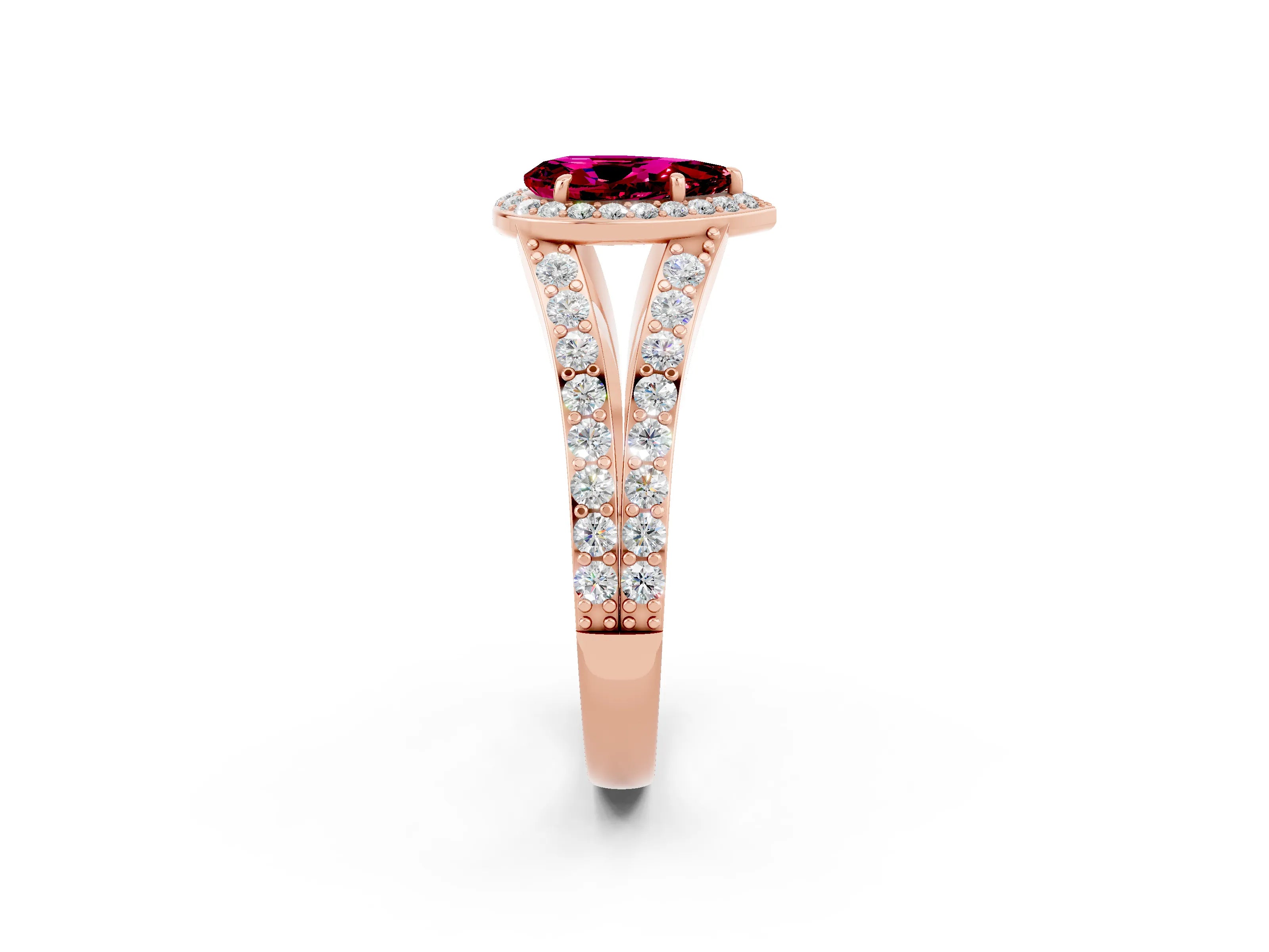 Rose gold Pear Cut Garnet Split Shank Halo Ring with Four-Prong Setting_14