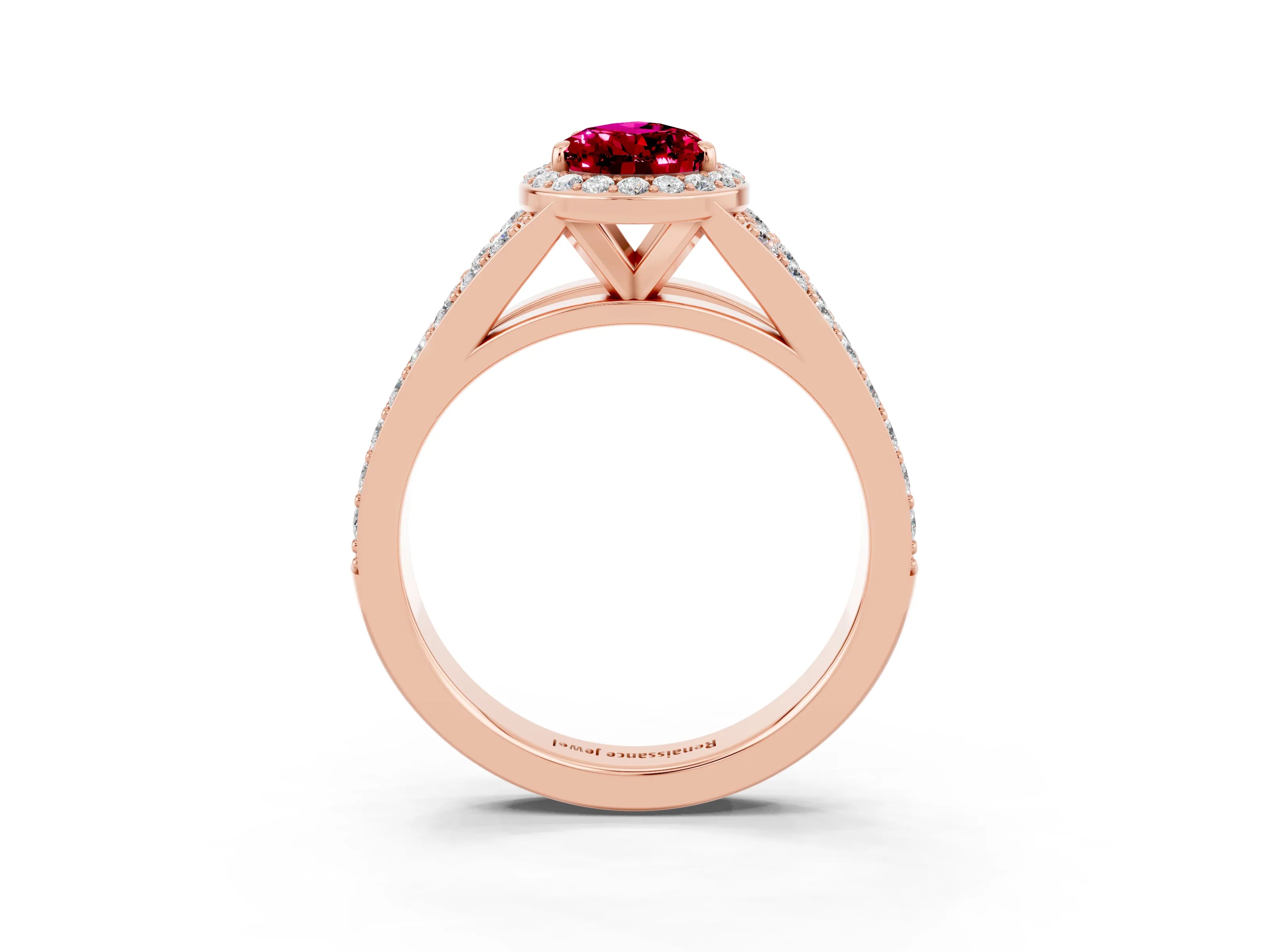 Rose gold Pear Cut Garnet Split Shank Halo Ring with Four-Prong Setting_15