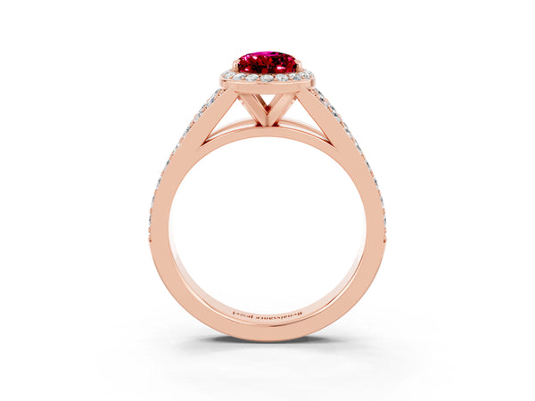 Rose gold Pear Cut Garnet Split Shank Halo Ring with Four-Prong Setting