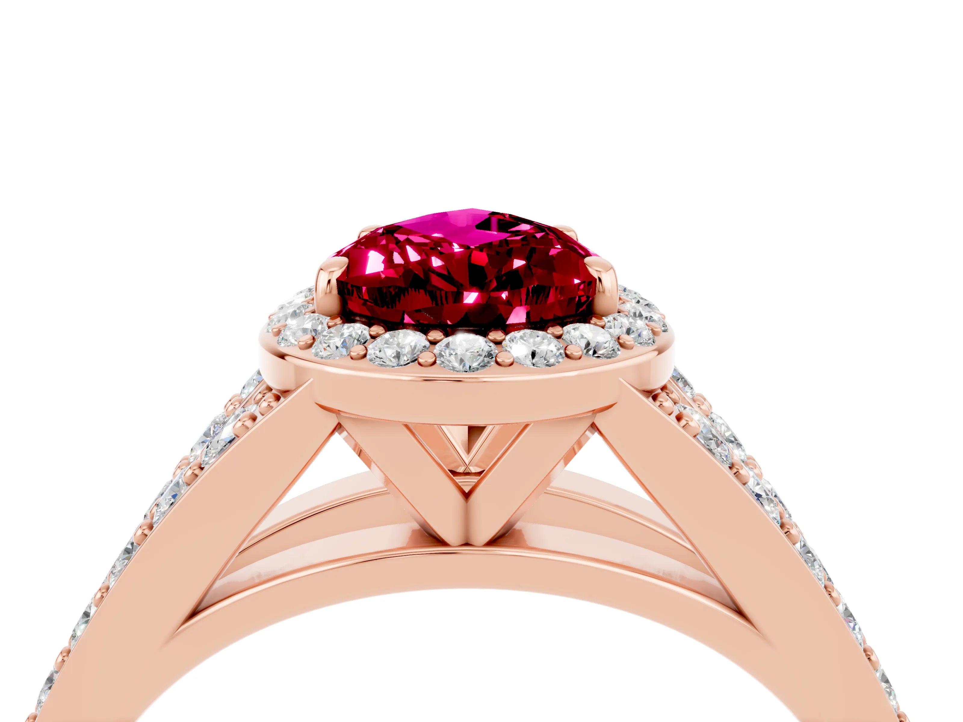 Rose gold Pear Cut Garnet Split Shank Halo Ring with Four-Prong Setting_16