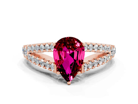Rose gold Pear Cut Garnet Split Shank Pavé Engagement Ring with Four-Prong Setting_12