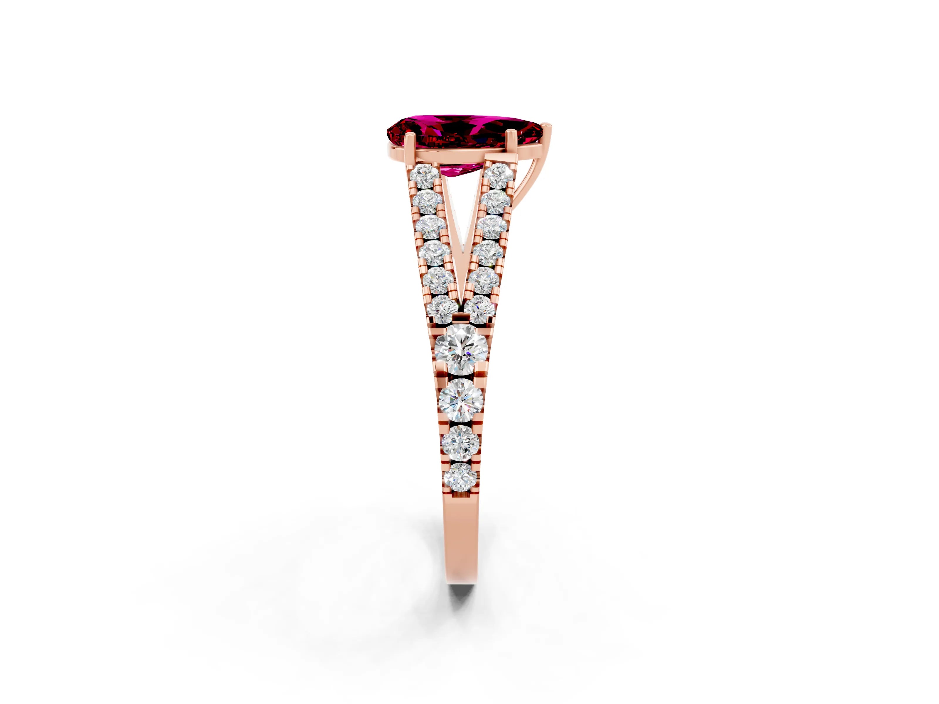 Rose gold Pear Cut Garnet Split Shank Pavé Engagement Ring with Four-Prong Setting_14