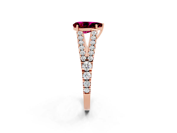 Rose gold Pear Cut Garnet Split Shank Pavé Engagement Ring with Four-Prong Setting
