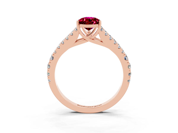 Rose gold Pear Cut Garnet Split Shank Pavé Engagement Ring with Four-Prong Setting