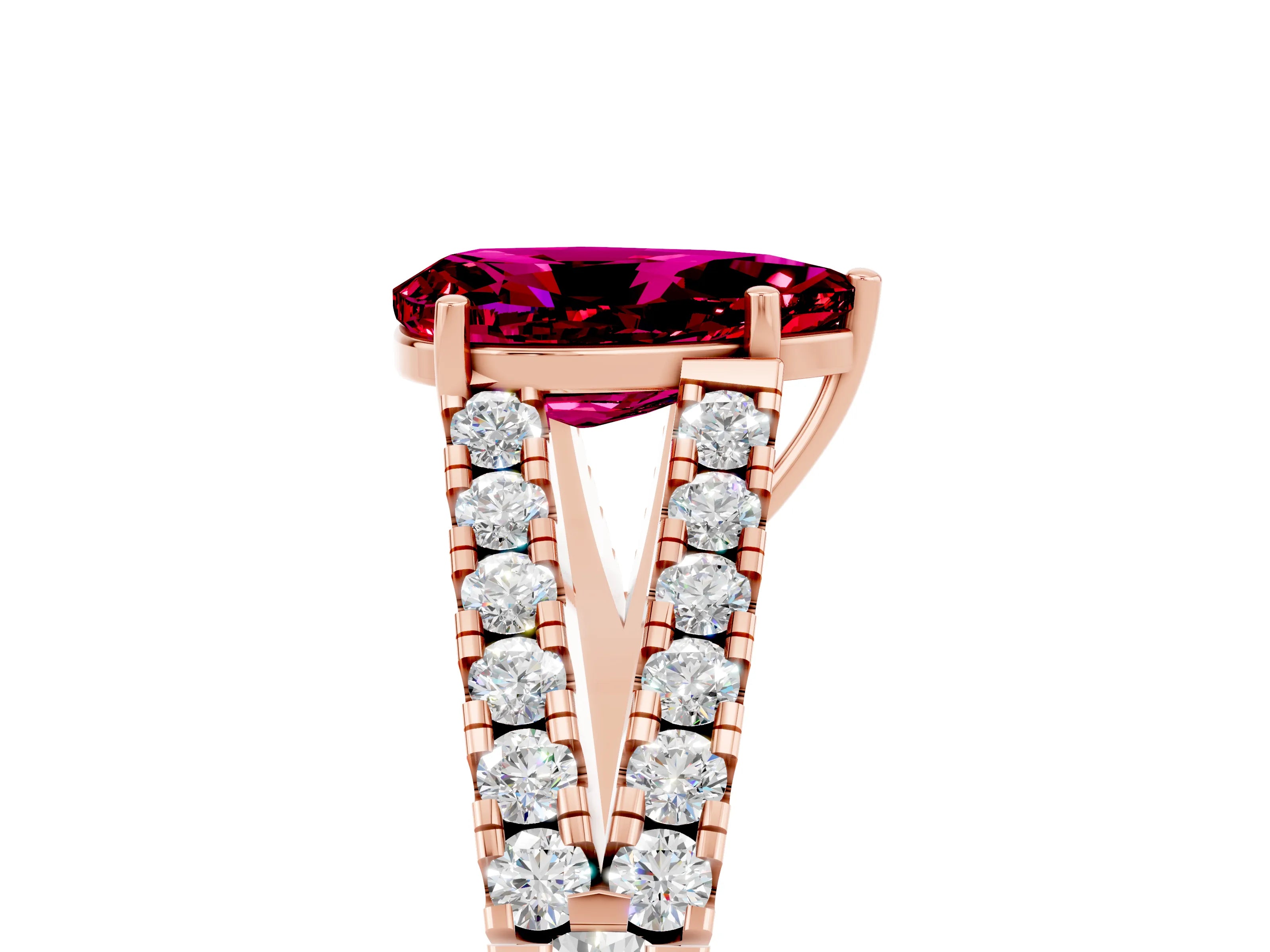 Rose gold Pear Cut Garnet Split Shank Pavé Engagement Ring with Four-Prong Setting_17