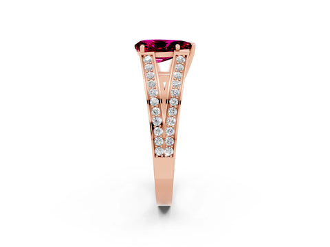 Rose gold Pear Cut Garnet Split Shank Ring with Pavé Band and Four-Prong Setting_2