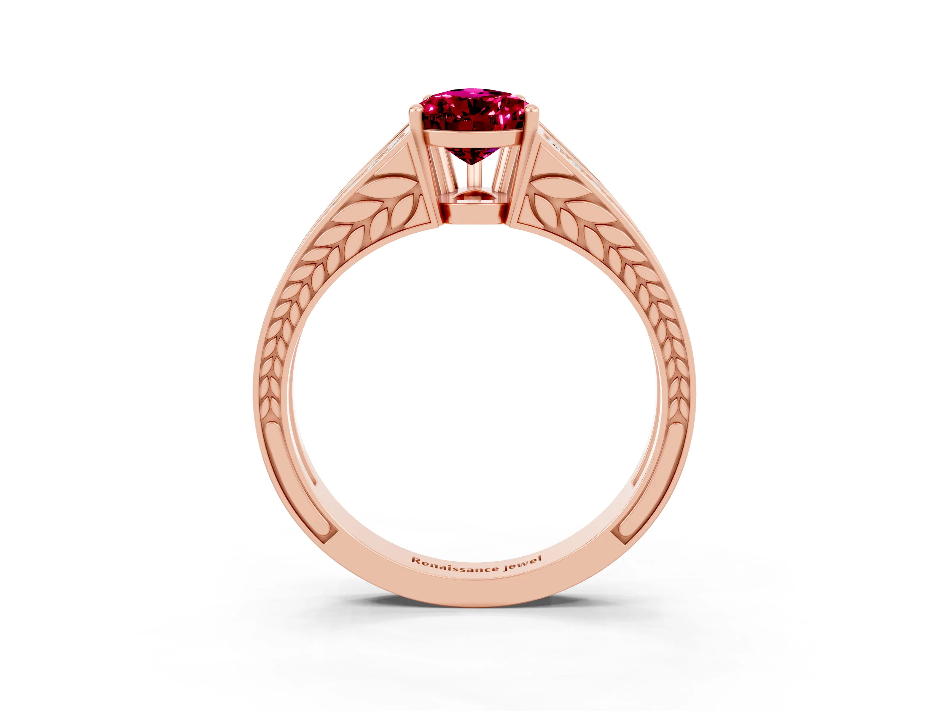 Rose gold Pear Cut Garnet Split Shank Ring with Pavé Band and Four-Prong Setting_3