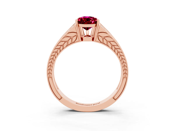 Rose gold Pear Cut Garnet Split Shank Ring with Pavé Band and Four-Prong Setting