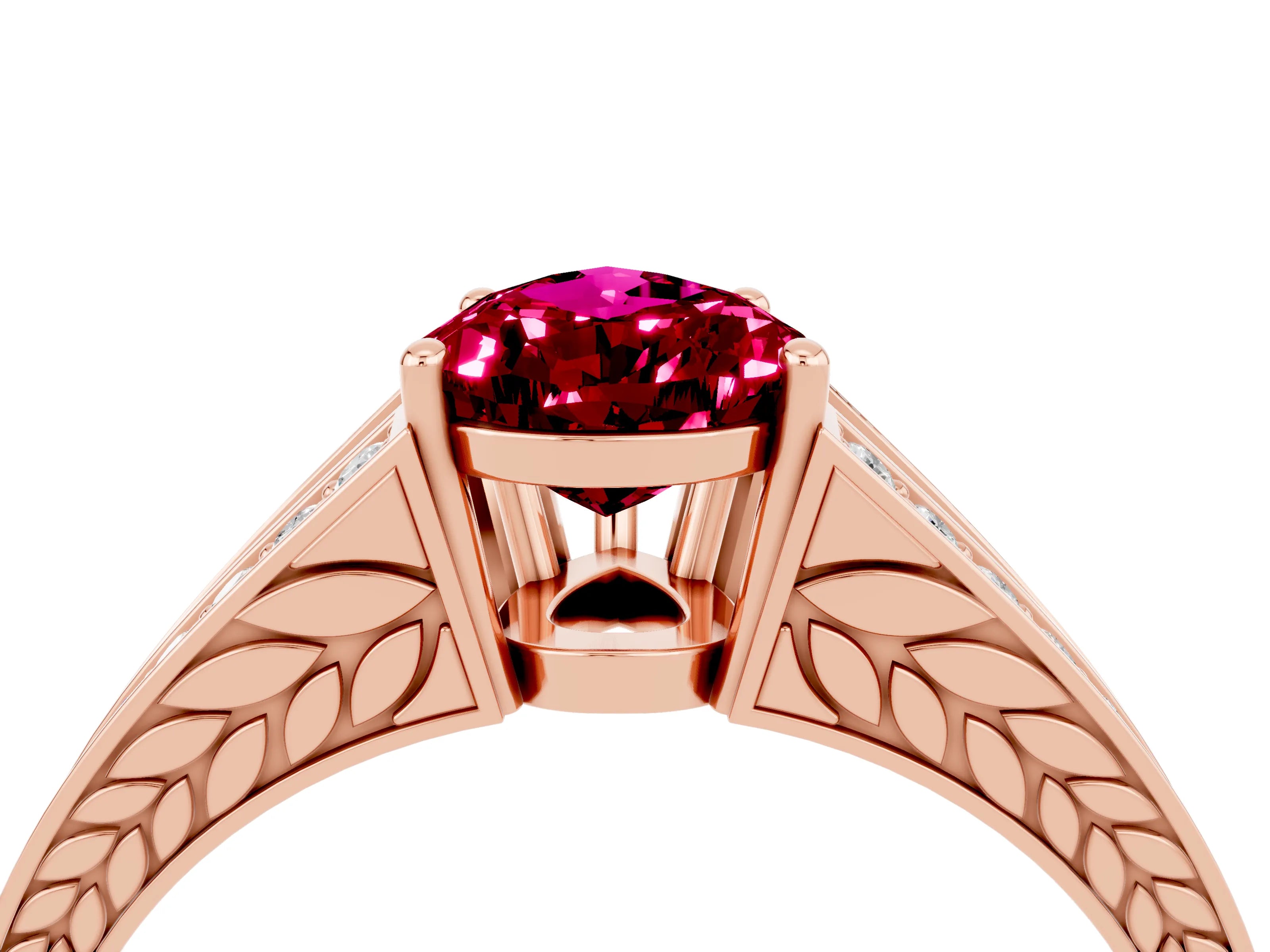 Rose gold Pear Cut Garnet Split Shank Ring with Pavé Band and Four-Prong Setting_4