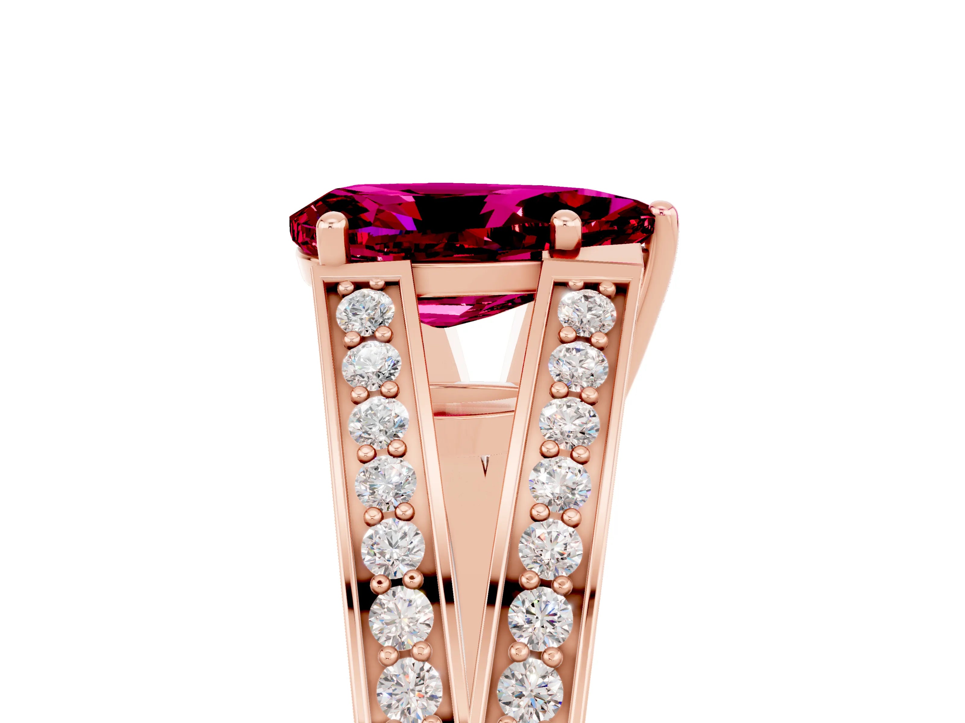 Rose gold Pear Cut Garnet Split Shank Ring with Pavé Band and Four-Prong Setting_5