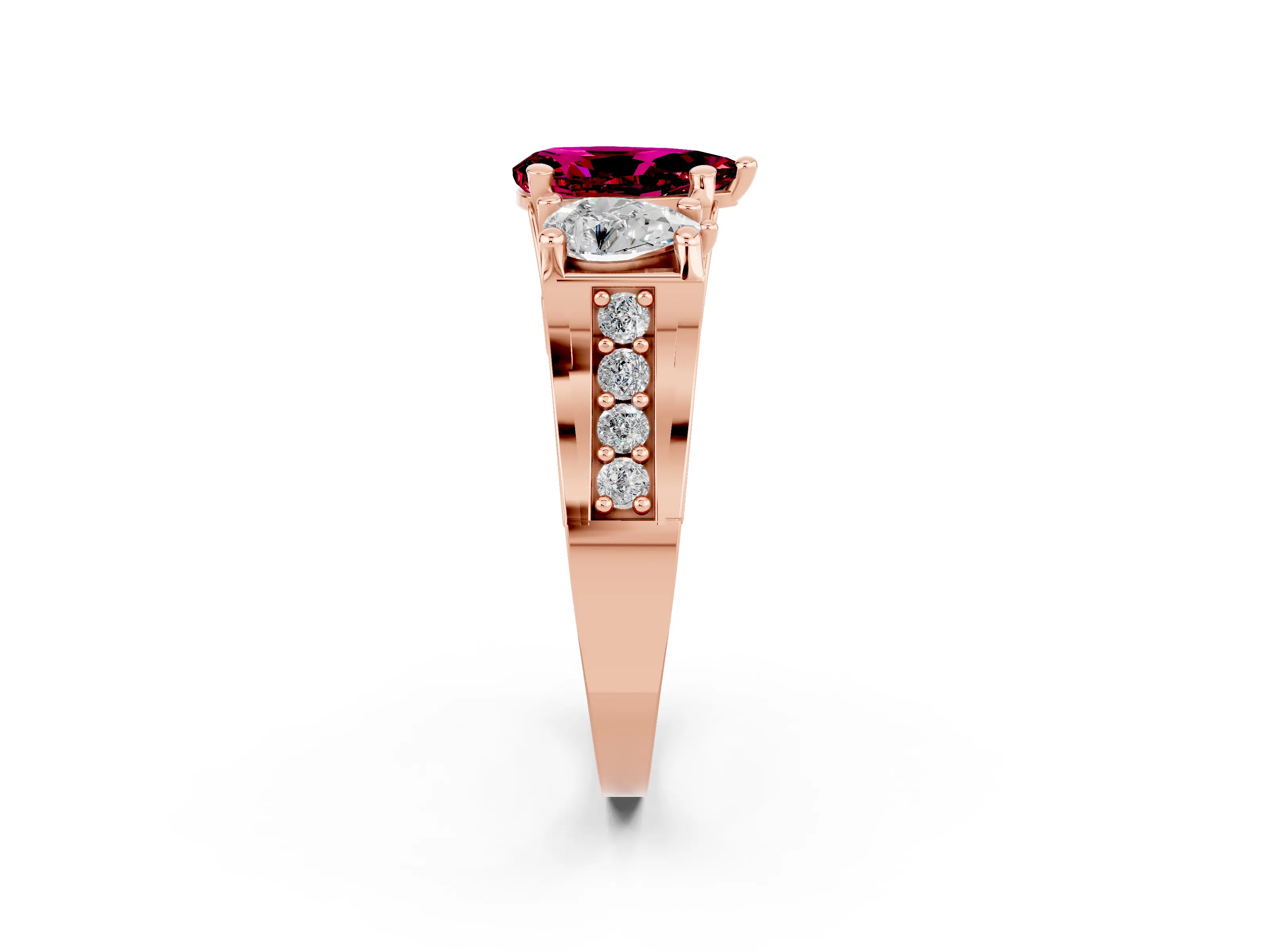 Rose gold Pear Cut Garnet Three-Stone Ring with Channel Set Band and Four-Prong Setting_2
