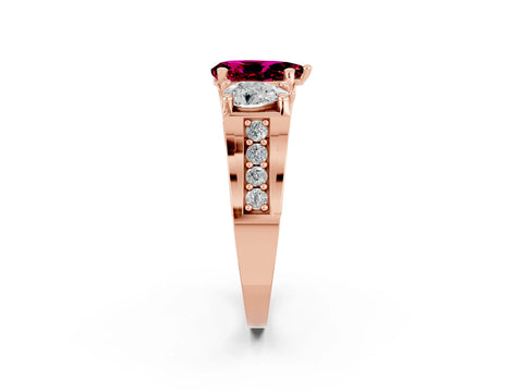 Rose gold Pear Cut Garnet Three-Stone Ring with Channel Set Band and Four-Prong Setting_2