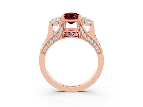 Rose gold Pear Cut Garnet Three-Stone Ring with Channel Set Band and Four-Prong Setting_3