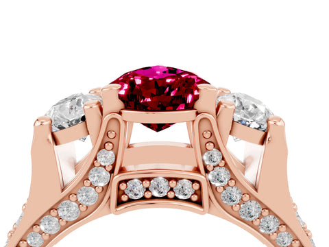 Rose gold Pear Cut Garnet Three-Stone Ring with Channel Set Band and Four-Prong Setting_4