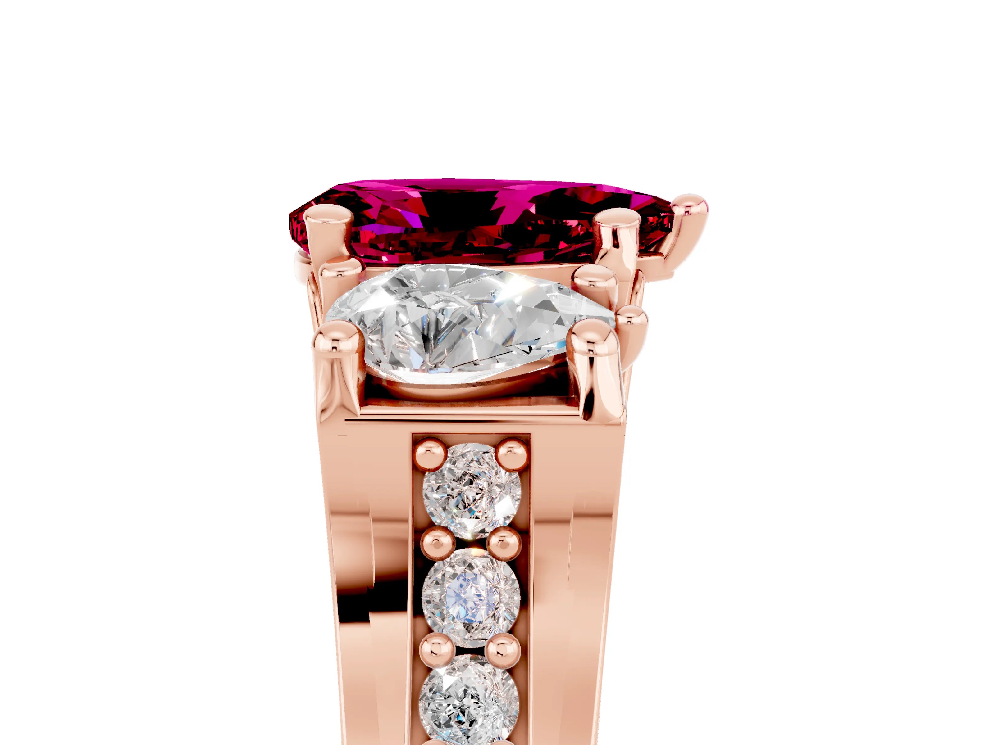 Rose gold Pear Cut Garnet Three-Stone Ring with Channel Set Band and Four-Prong Setting_5