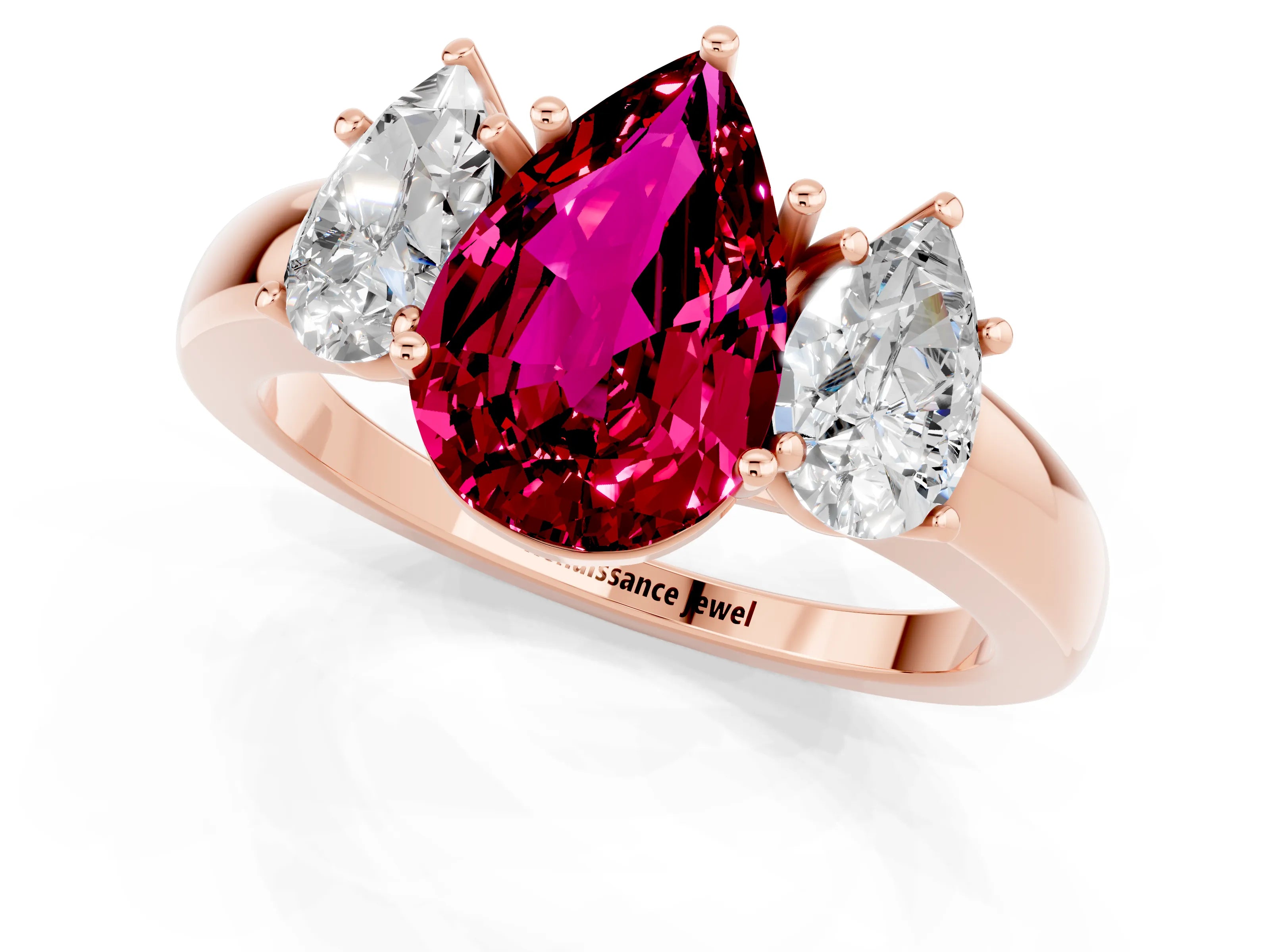 Rose gold Pear Cut Garnet Three-Stone Ring with Four-Prong Setting and Classic Band_1