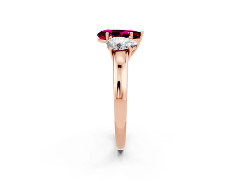 Rose gold Pear Cut Garnet Three-Stone Ring with Four-Prong Setting and Classic Band_2