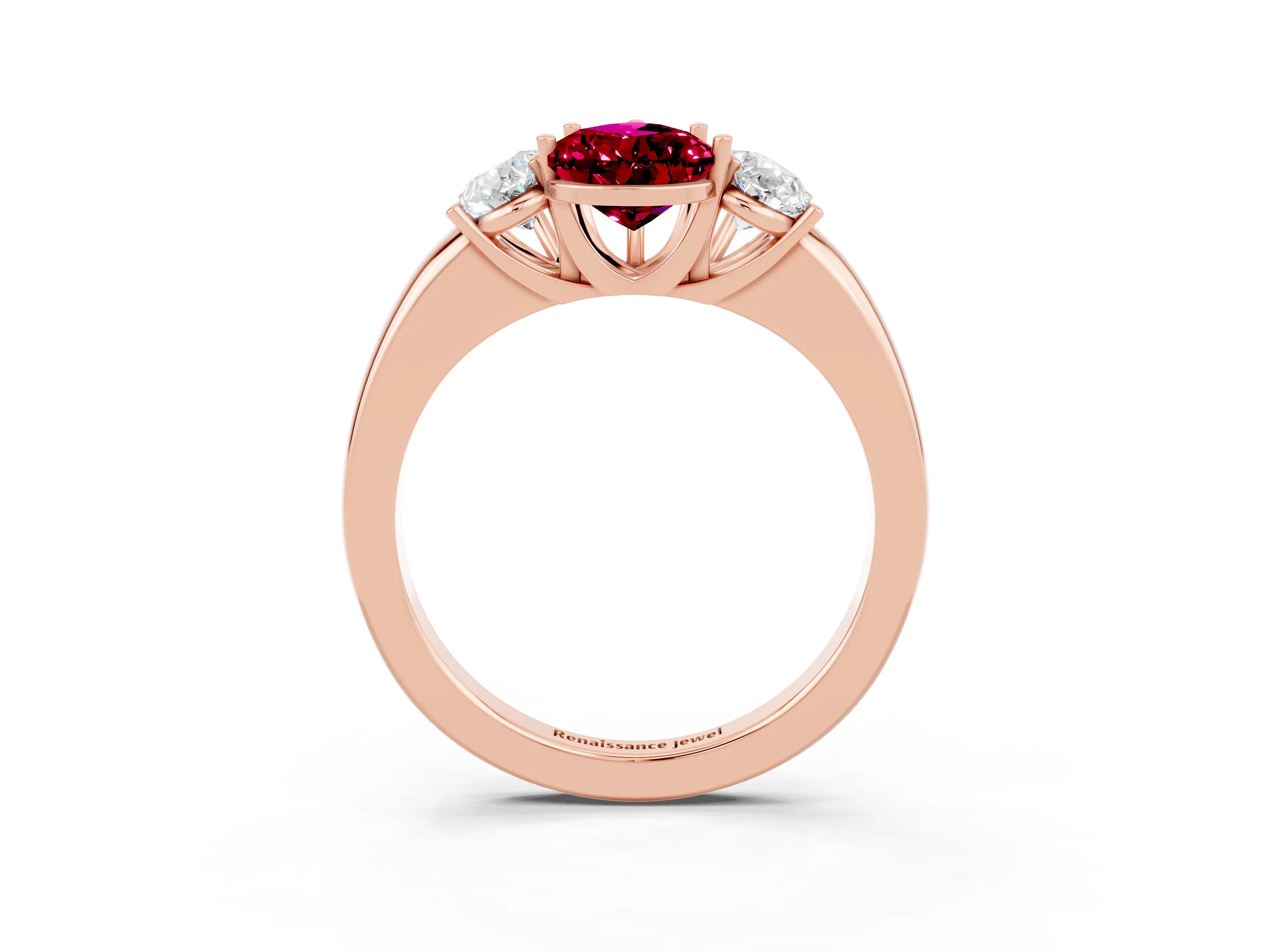 Rose gold Pear Cut Garnet Three-Stone Ring with Four-Prong Setting and Classic Band_3