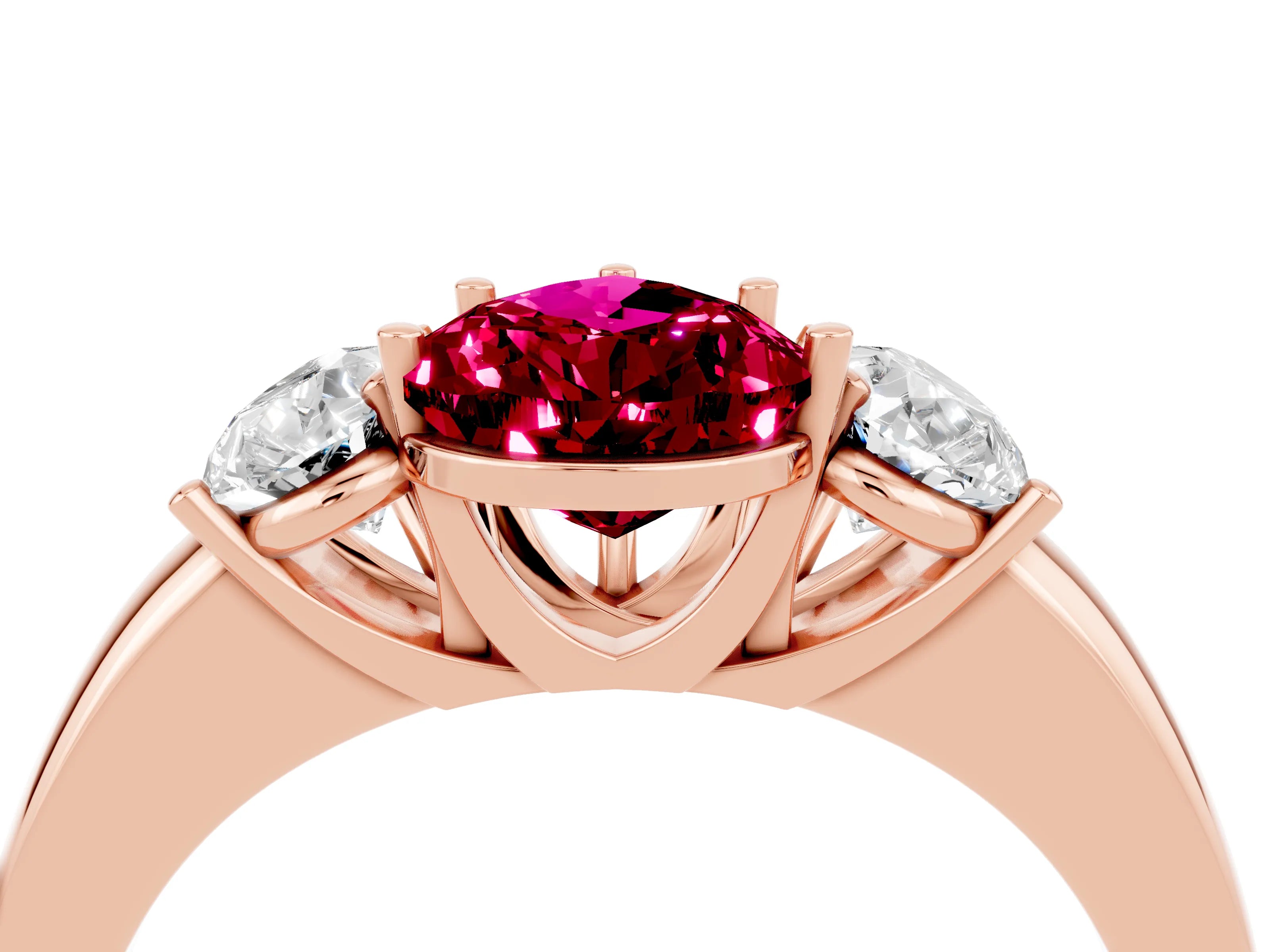 Rose gold Pear Cut Garnet Three-Stone Ring with Four-Prong Setting and Classic Band_4