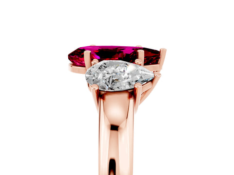 Rose gold Pear Cut Garnet Three-Stone Ring with Four-Prong Setting and Classic Band_5