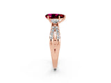 Rose gold Pear Cut Garnet Three-Stone Ring with Pavé Split Shank and Four-Prong Setting_14