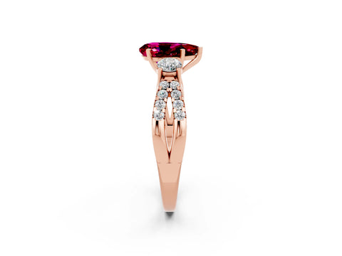 Rose gold Pear Cut Garnet Three-Stone Ring with Pavé Split Shank and Four-Prong Setting_14