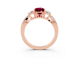 Rose gold Pear Cut Garnet Three-Stone Ring with Pavé Split Shank and Four-Prong Setting_15