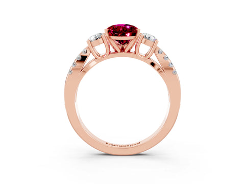 Rose gold Pear Cut Garnet Three-Stone Ring with Pavé Split Shank and Four-Prong Setting_15