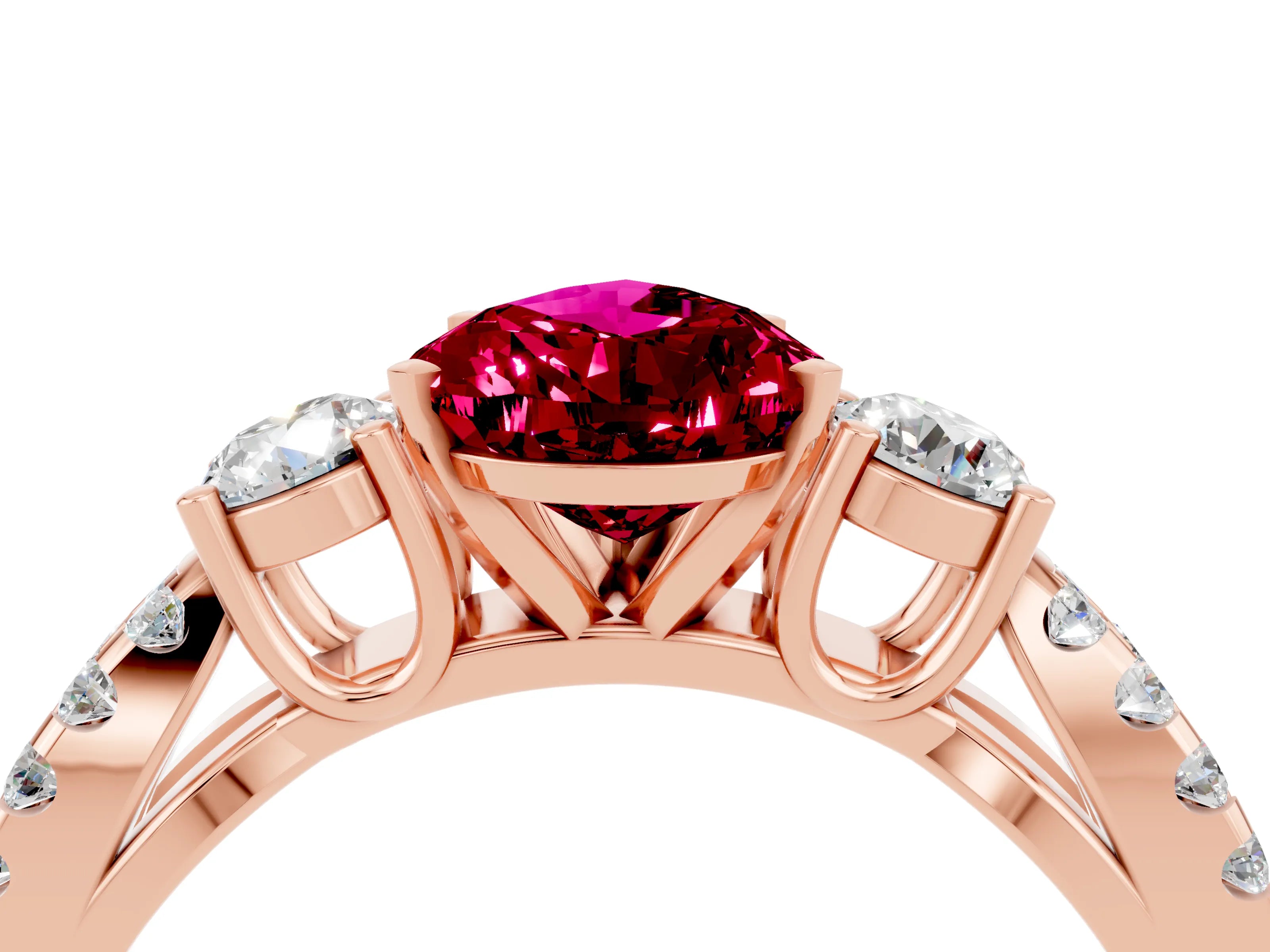Rose gold Pear Cut Garnet Three-Stone Ring with Pavé Split Shank and Four-Prong Setting_16