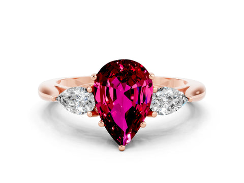 Rose gold Pear Cut Garnet Three-Stone Ring with Pear Side Stones and Four-Prong Setting_12